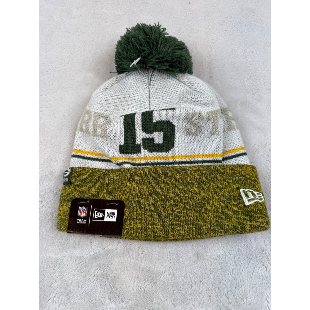 New Era Green Bay Packersโ NFL Knit Beanie Pom Pom Hat White Green Marled Cuffed
